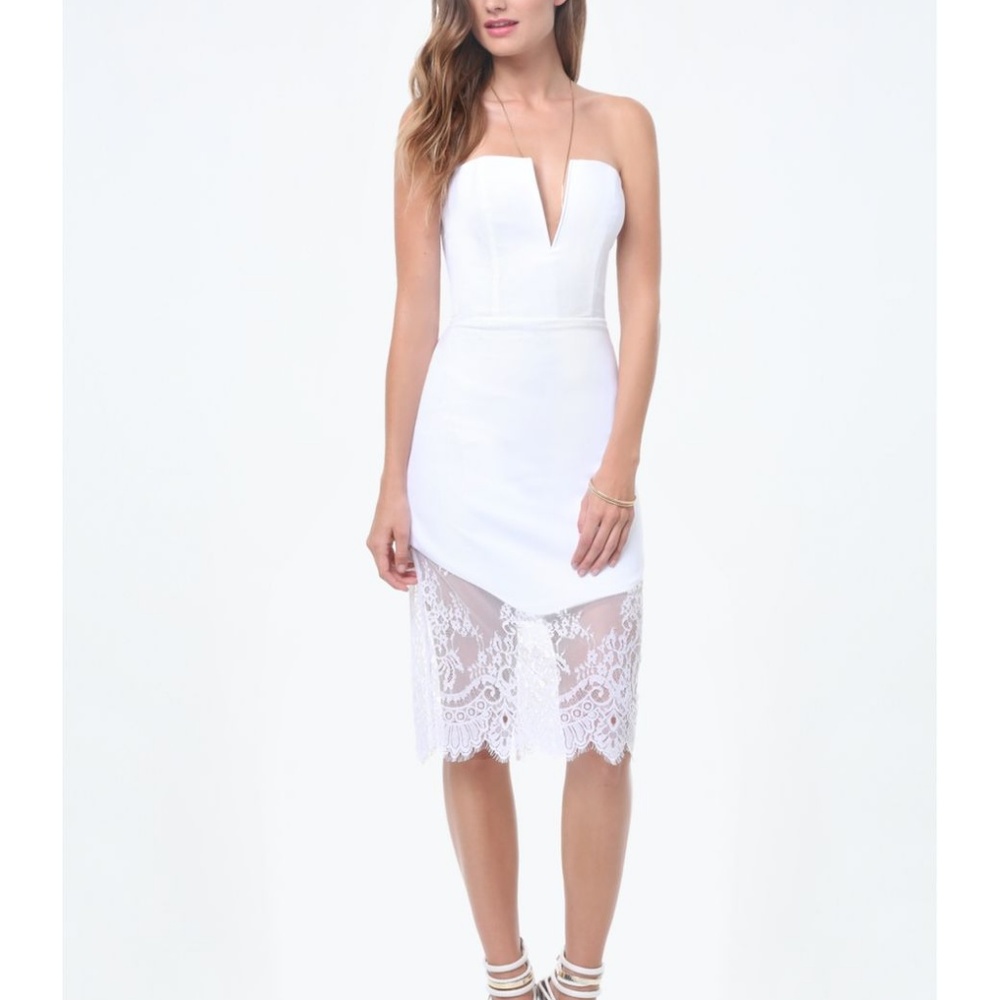 Bebe Lace Trim Dress SZ XS in White